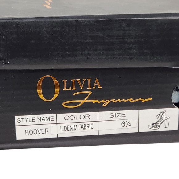 Olivia Ferragamo Hoover Blue Denim Fabric Lace Up Block Heels Women's Size 6.5 - Picture 12 of 13